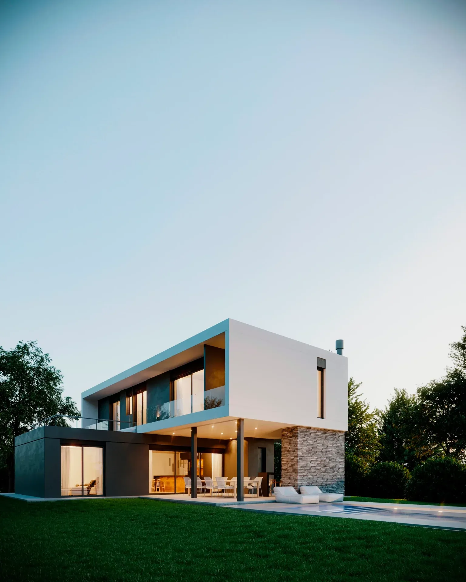 Contrafachada de RBQ 267, galería, pileta y jardín