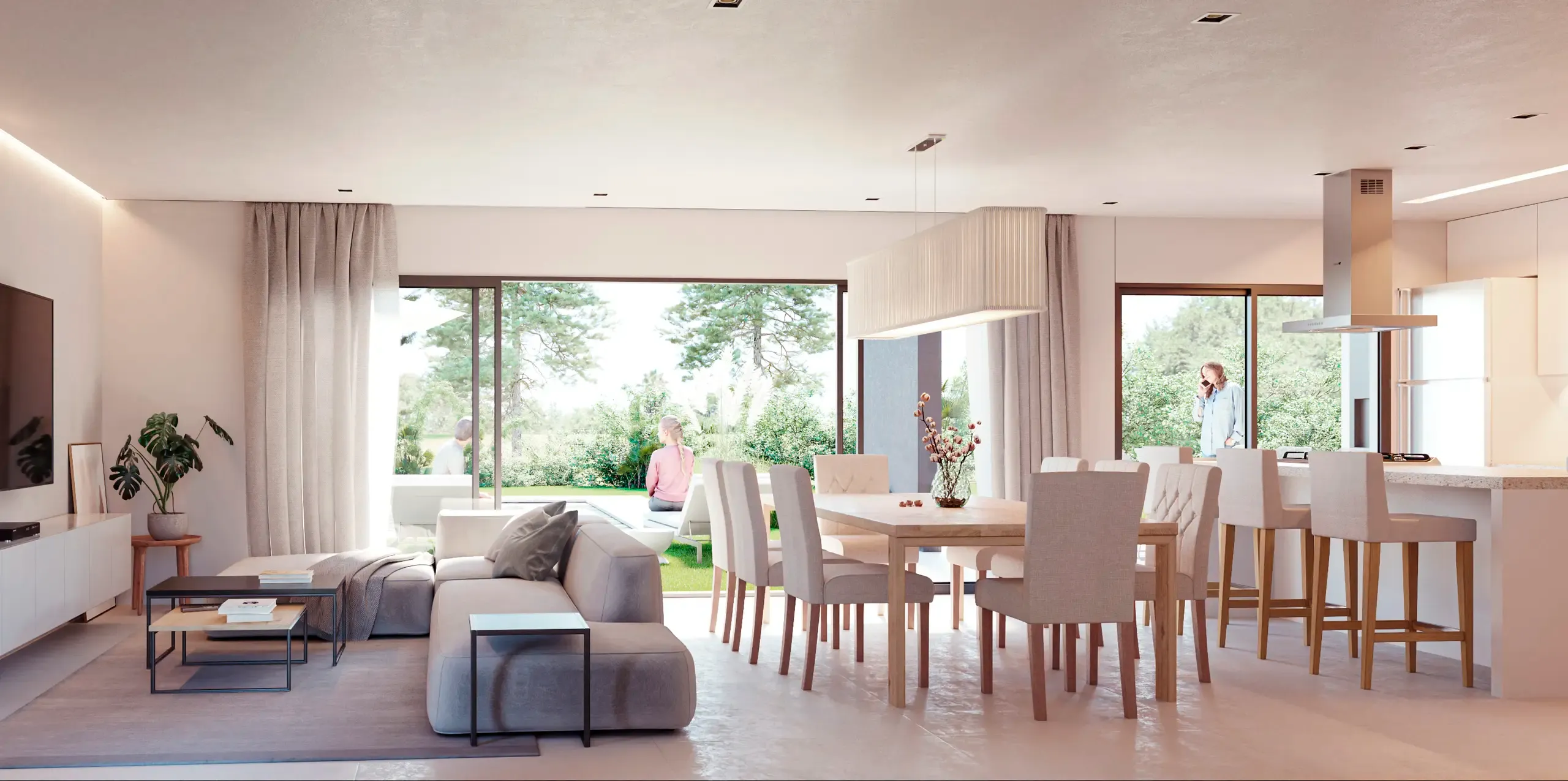 Interior de RBQ 85, estar comedor integrado
