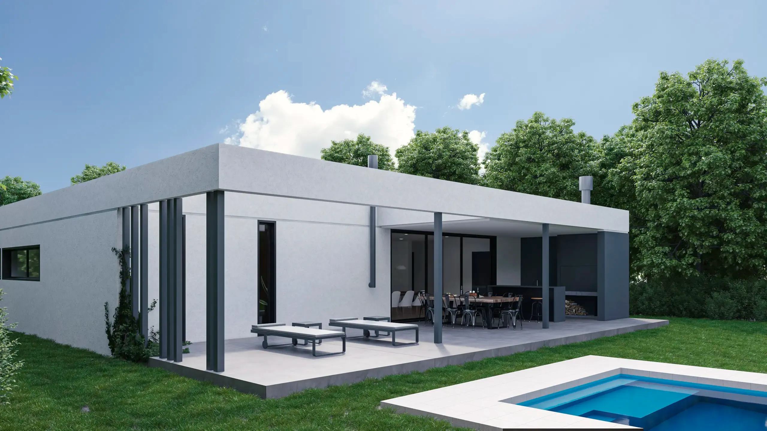 Contrafachada de RBQ 268, galería y pileta